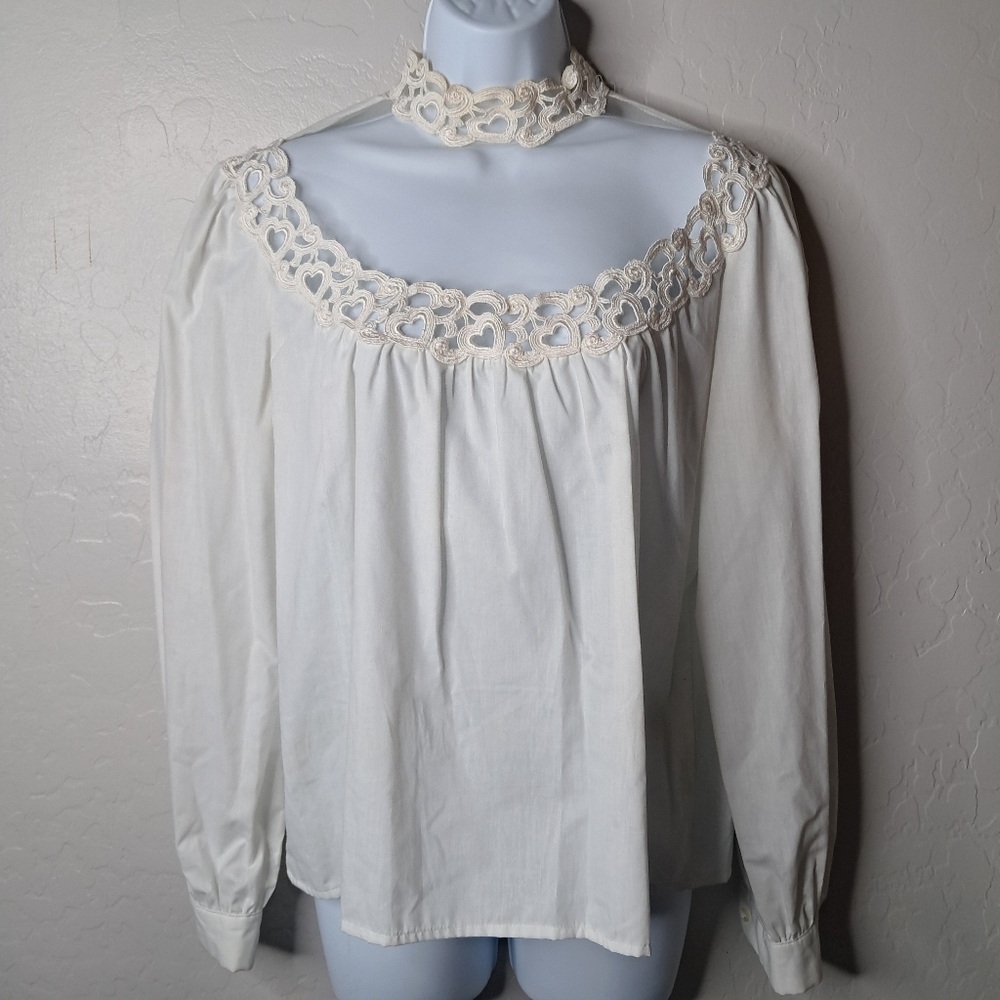 Vintage LATC Los Angeles Top Co. Heart Lace Sheer Relaxed Fit Blouse Women's 12